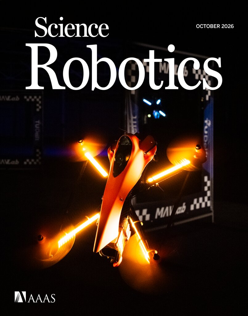 Cover of Science Robotics, October 2026, showing the MonoRace racing drone